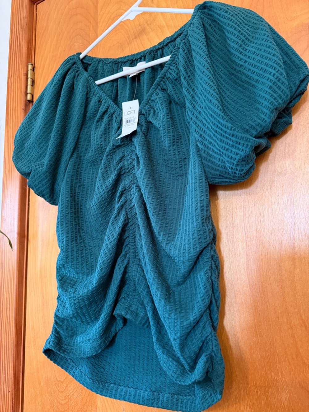 Loft Teal Puff-Sleeve Ruched Top - Picture 7 of 7